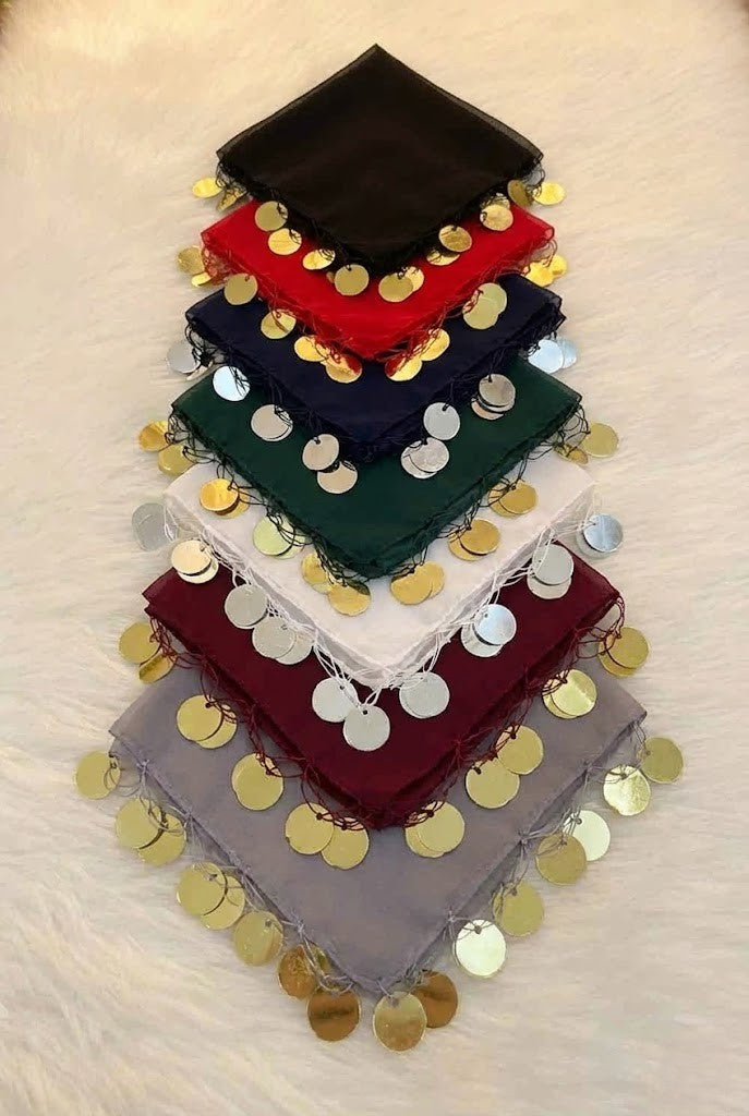 Set van 10 Traditionele Dansdoekjes - Halay Mendili met Goudkleurige Muntjes - diverse kleuren