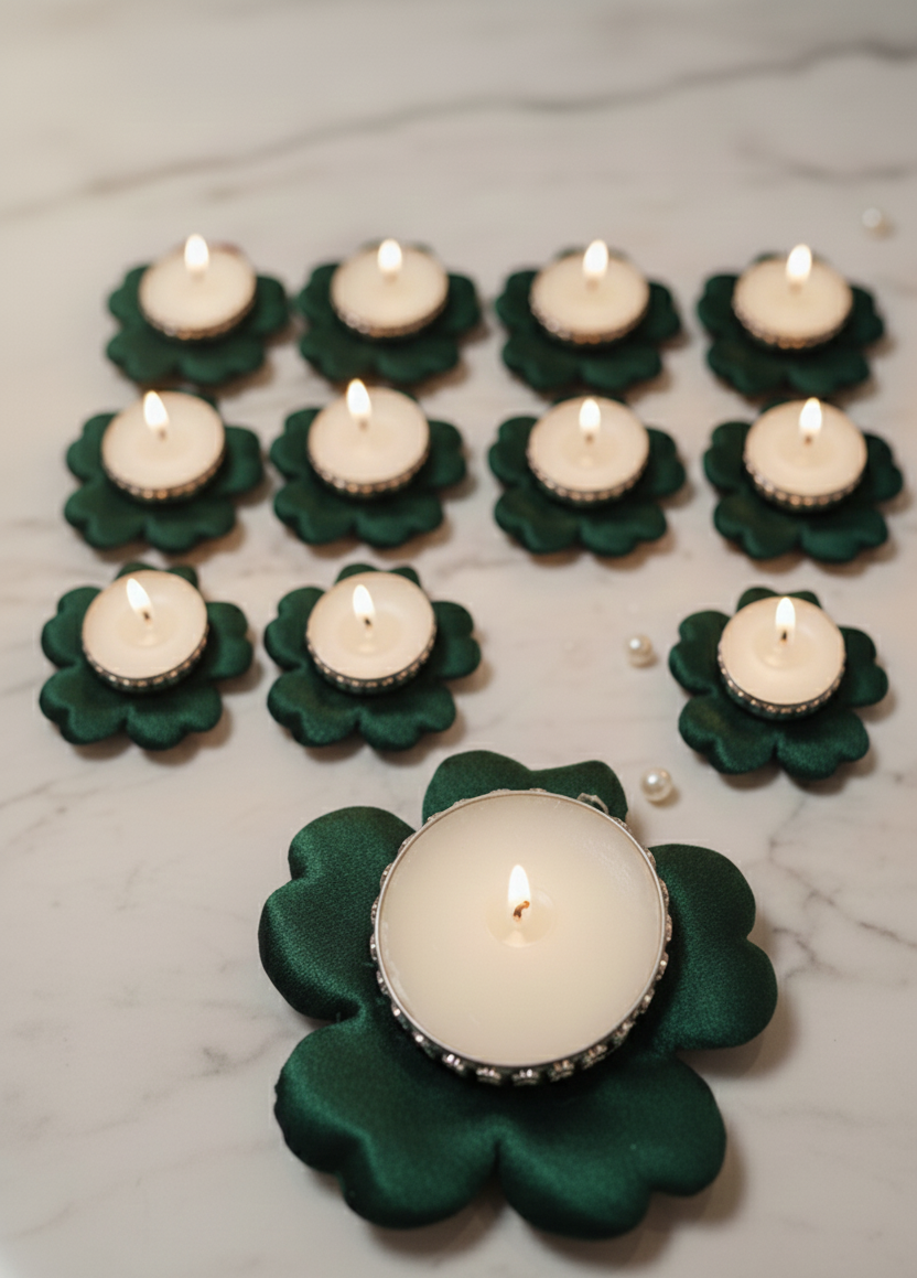 Luxe Henna Handkaarsen set van 12 – Satijn met Steentjes - Rood, Bordeaux, Groen & Blauw