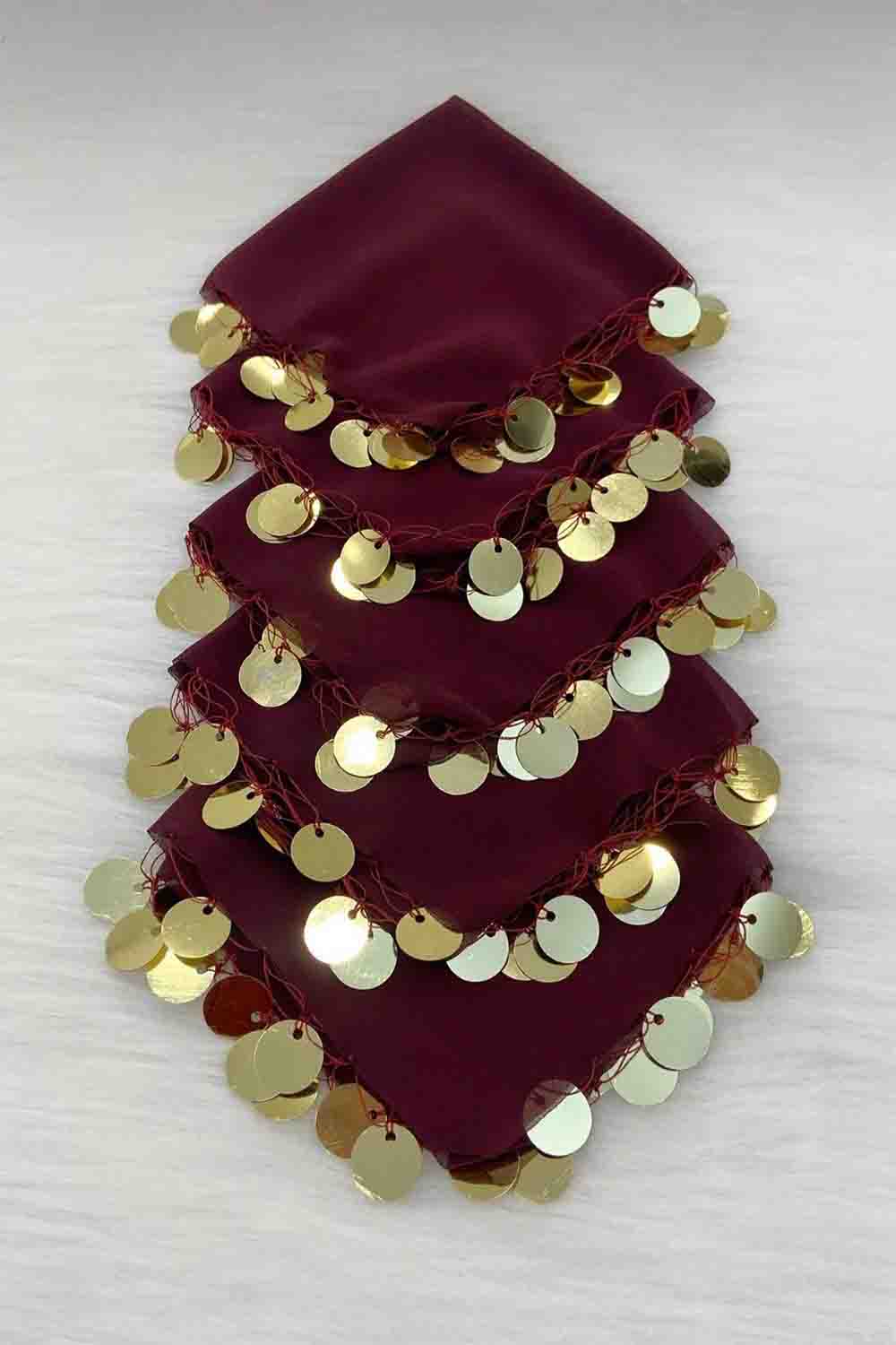 Set van 10 Traditionele Dansdoekjes - Halay Mendili met Goudkleurige Muntjes - diverse kleuren