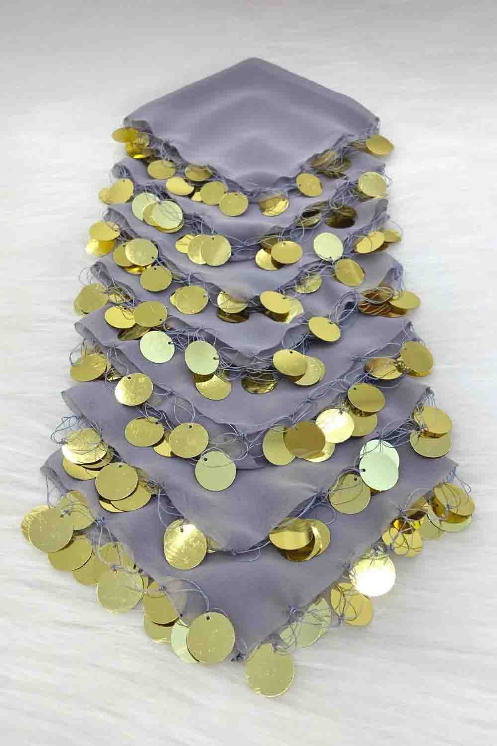 Set van 10 Traditionele Dansdoekjes - Halay Mendili met Goudkleurige Muntjes - diverse kleuren