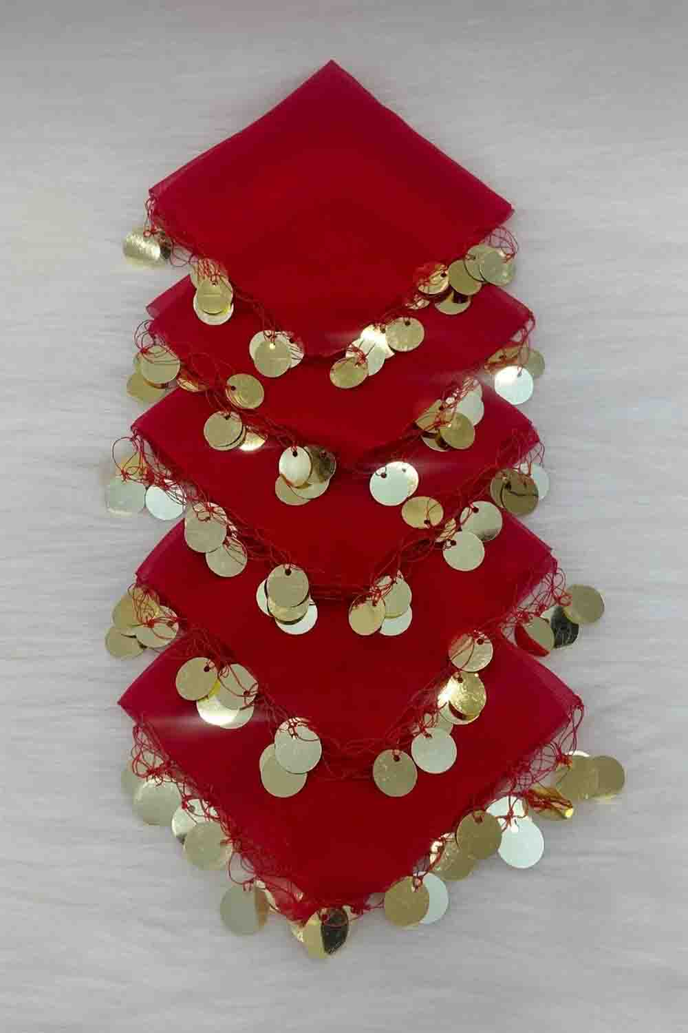 Set van 10 Traditionele Dansdoekjes - Halay Mendili met Goudkleurige Muntjes - diverse kleuren