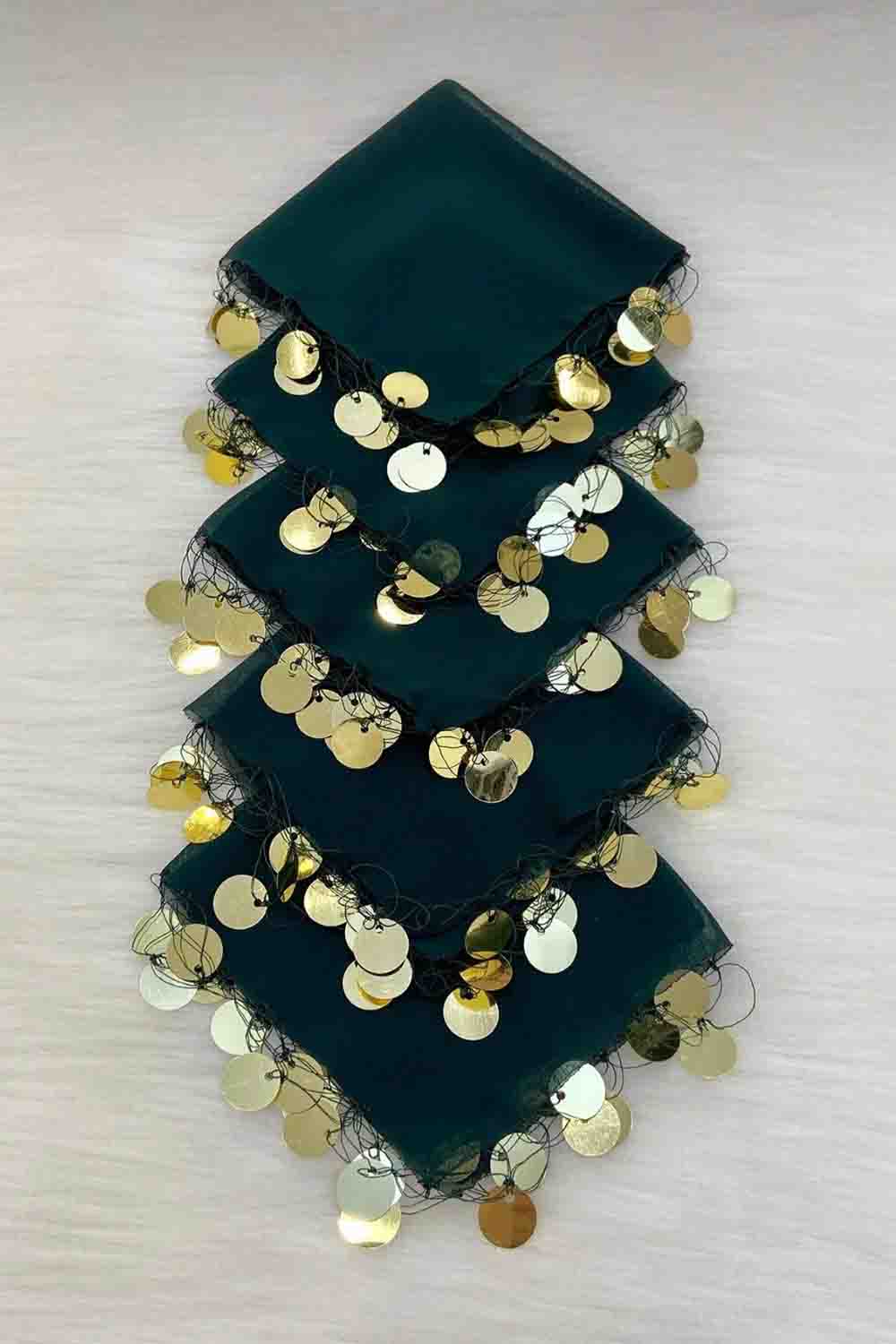 Set van 10 Traditionele Dansdoekjes - Halay Mendili met Goudkleurige Muntjes - diverse kleuren