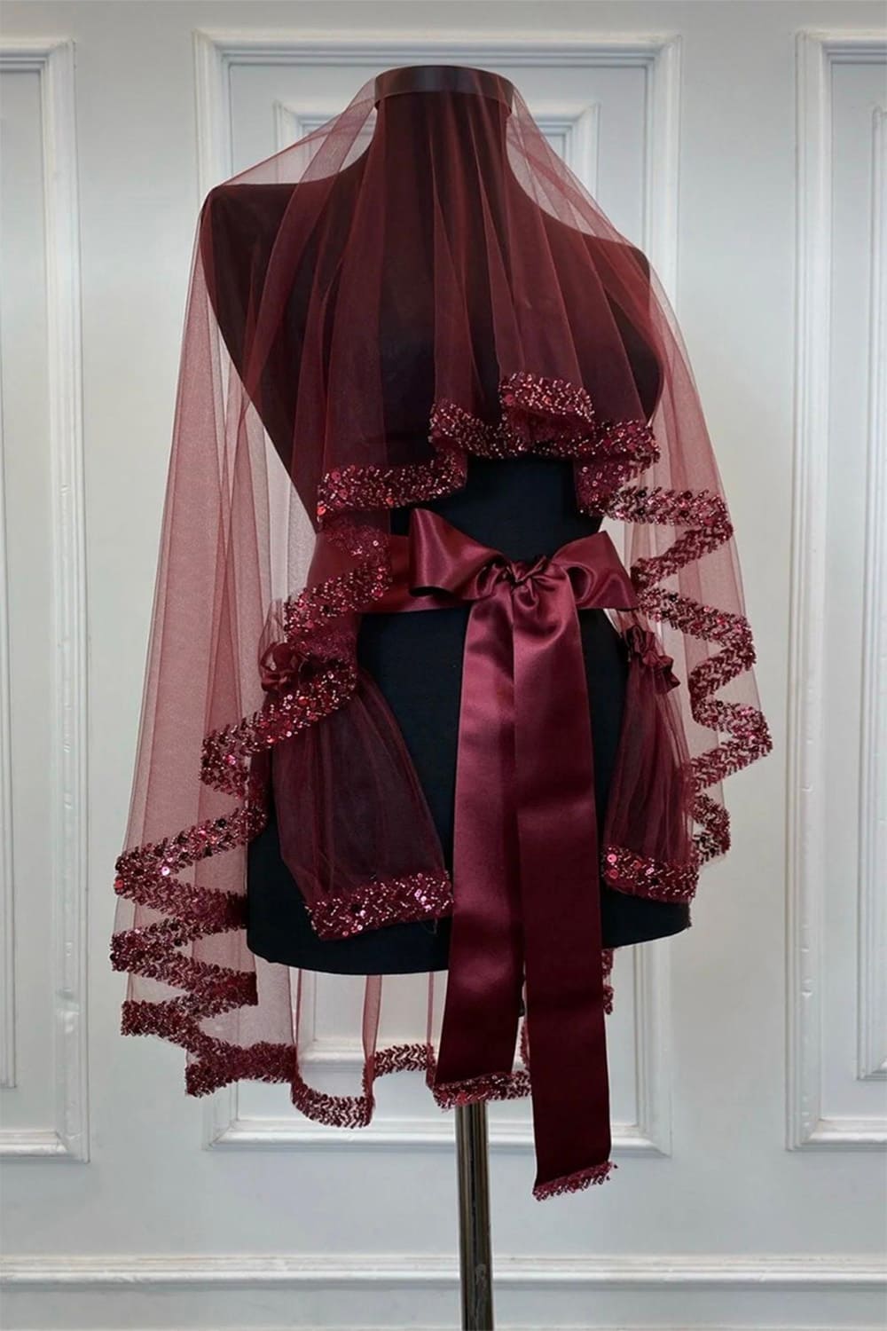 3 Delige Duvak Set – Sluier, Riem & Handschoenen - Rood, Bordeaux, Blauw, Groen, Wit