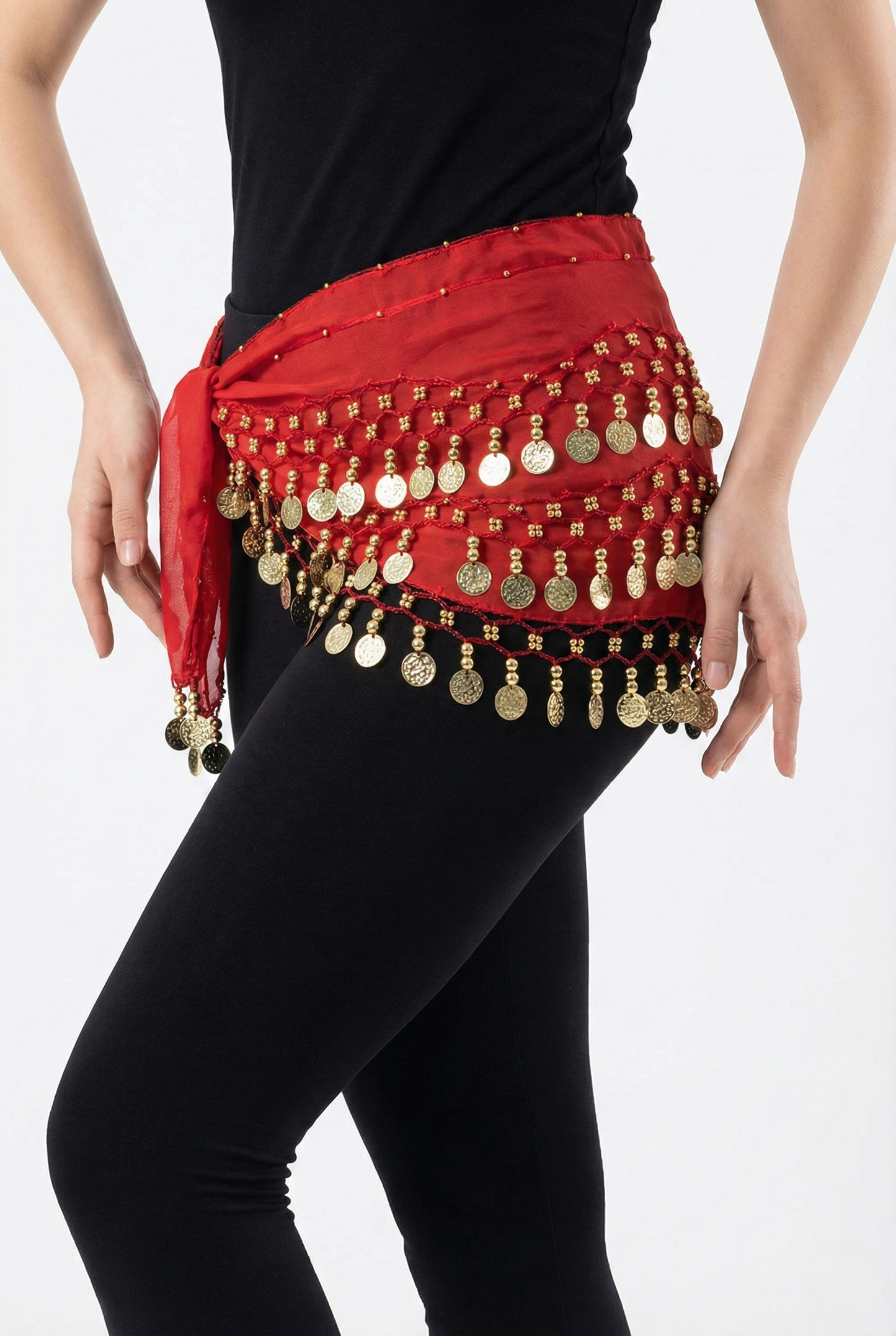 Luxe Rode Shakira Doek met Gouden Muntjes Heupdoek voor Henna Feest & Dans