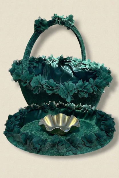 Traditionele Henna Set Schaal en Mand met Veren (2-delig) – Kina Tepsisi & Sepeti - Rood/Bordeaux, Groen