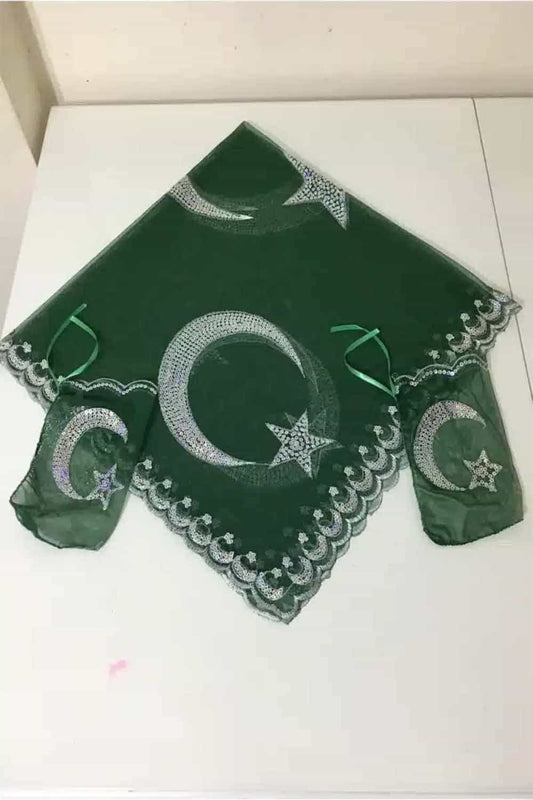Traditionele Damat Duvak set (Mannen Sluier) – Groen met Zilveren Ay Yildiz (Maan & Ster)