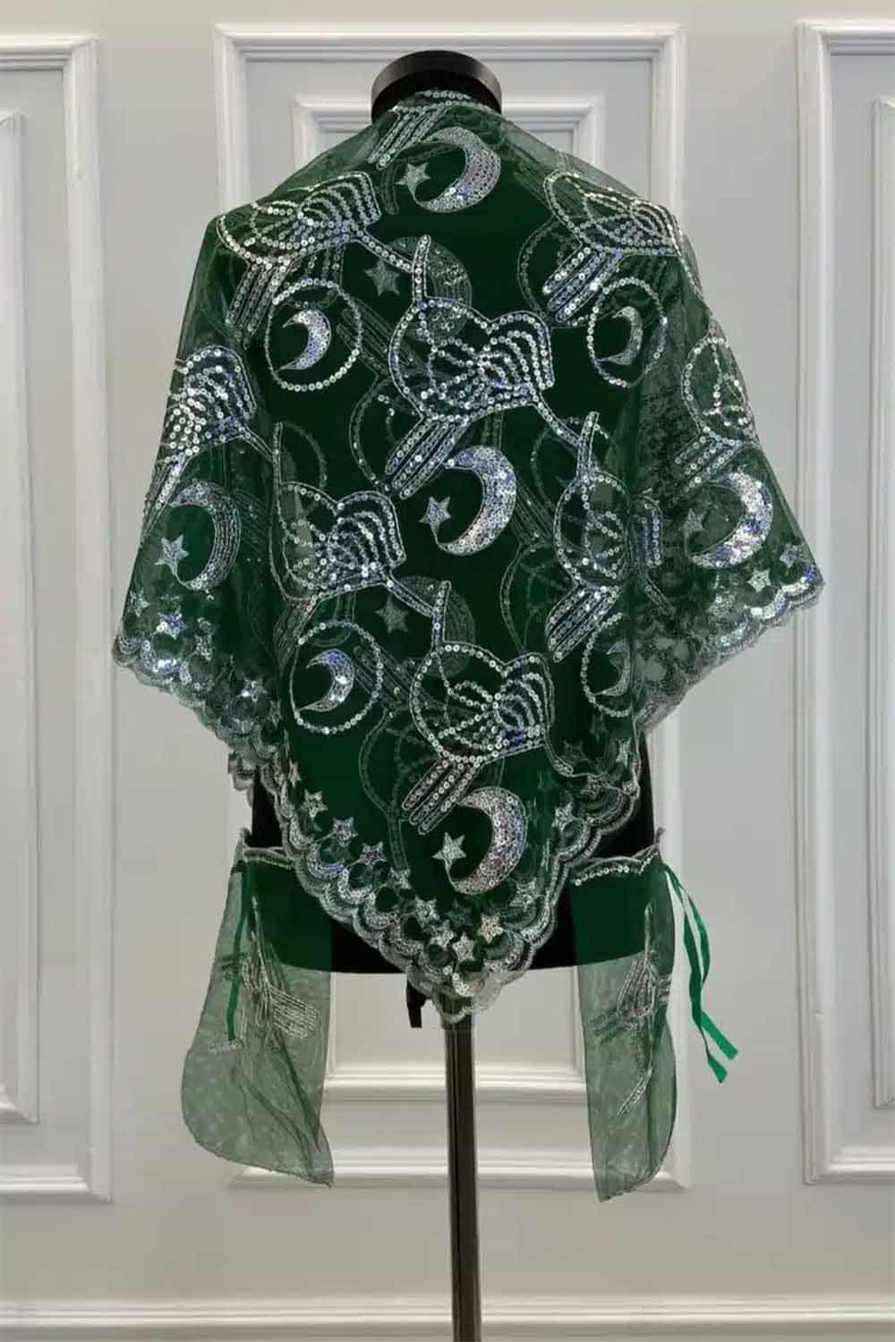 Exclusieve Damat Duvak set (Mannen Sluier) - Groen met Zilveren Tugra, Maan-Ster