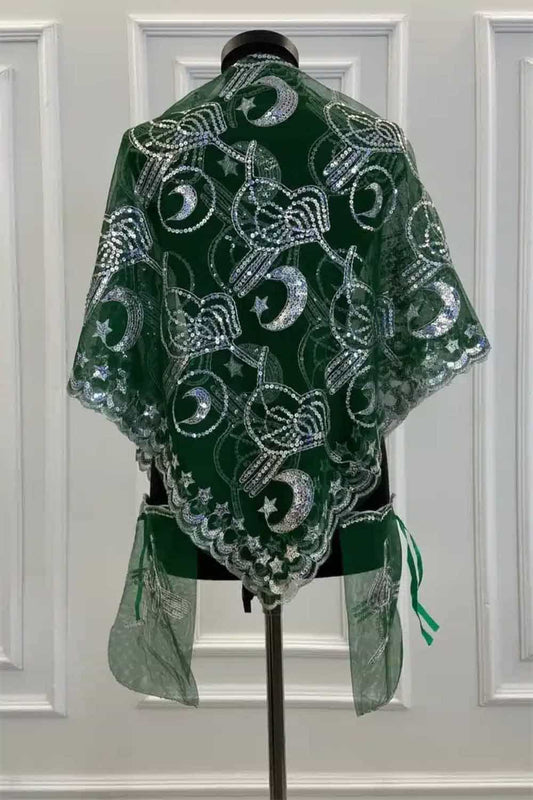 Exclusieve Damat Duvak set (Mannen Sluier) - Groen met Zilveren Tugra, Maan-Ster