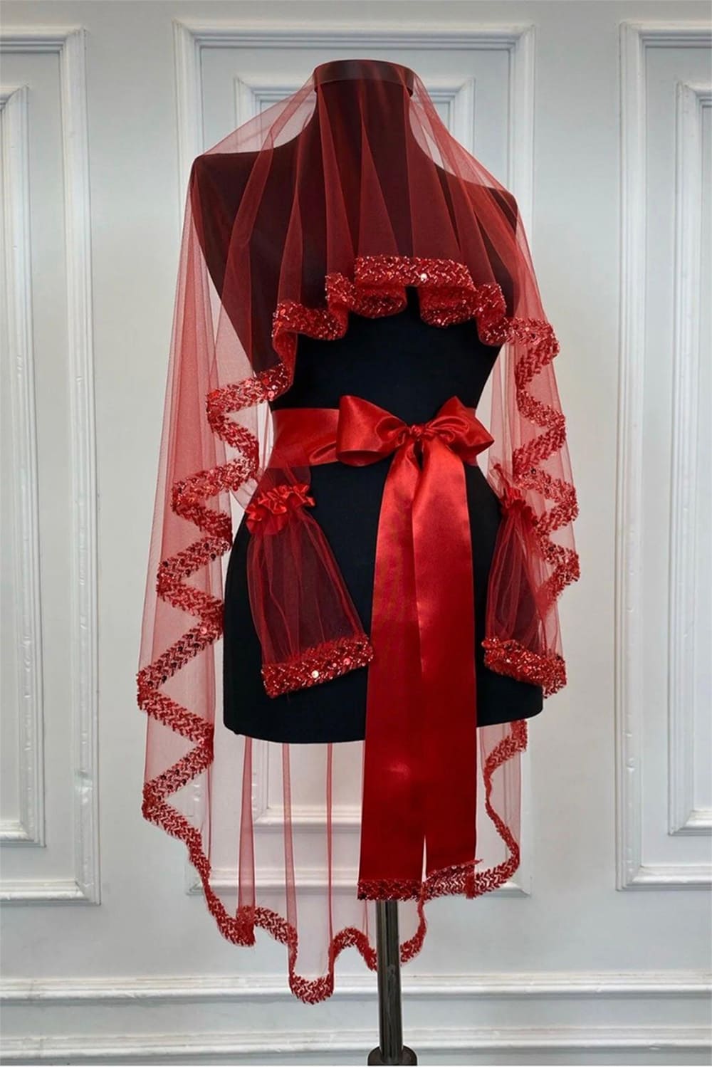 3 Delige Duvak Set – Sluier, Riem & Handschoenen - Rood, Bordeaux, Blauw, Groen, Wit