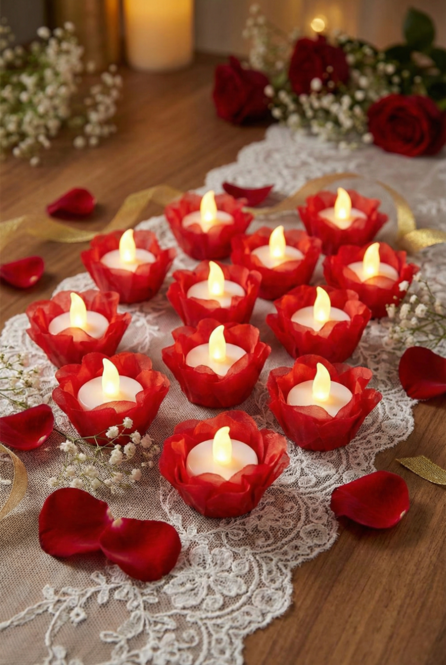 Set van 12 stuks veilige LED Theelichtjes – Sfeervolle Kaarsjes op Batterij voor Henna