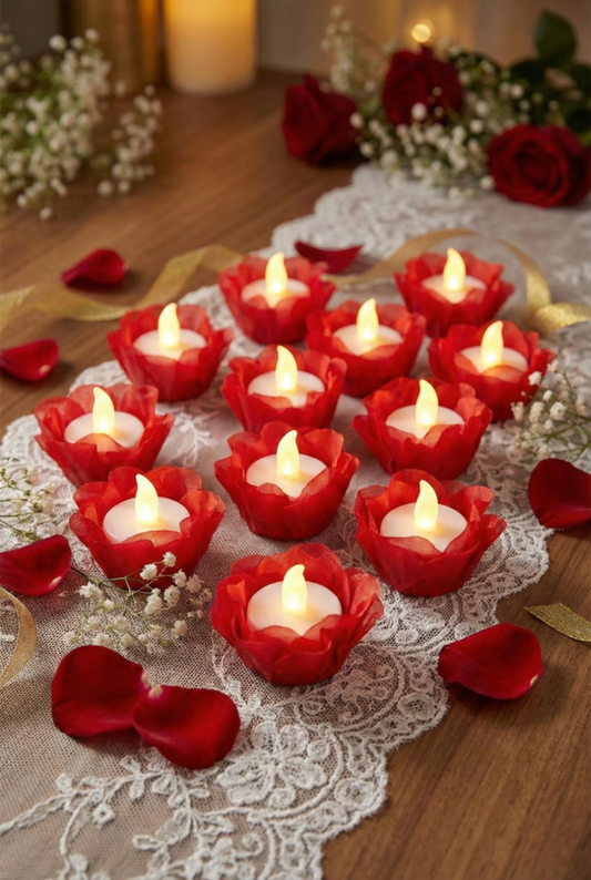 Set van 12 stuks veilige LED Theelichtjes – Sfeervolle Kaarsjes op Batterij voor Henna