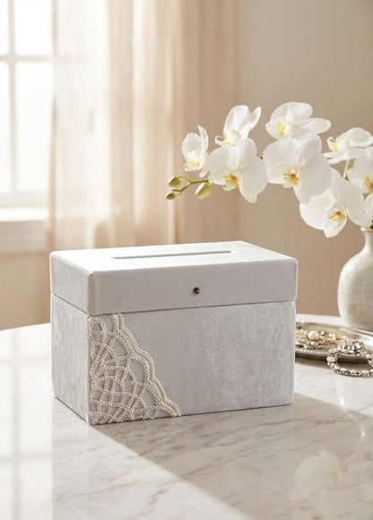 Luxe Enveloppendoos Bruiloft Grijs met Parels - Taki Sandigi